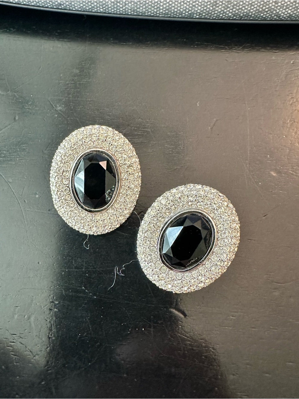Vintage Ciner Elegant Black Crystal Oval  Earrings